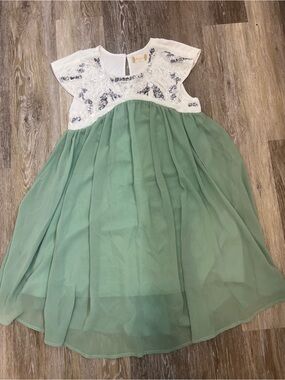 NWOT Altar'd State White Sequin Bodice with Sage Green Chiffon Skirt Dress